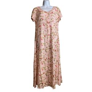 La Cera Floral Maxi Dress Sz M Pink Button Front Cottagecore Fairy Feminine Boho